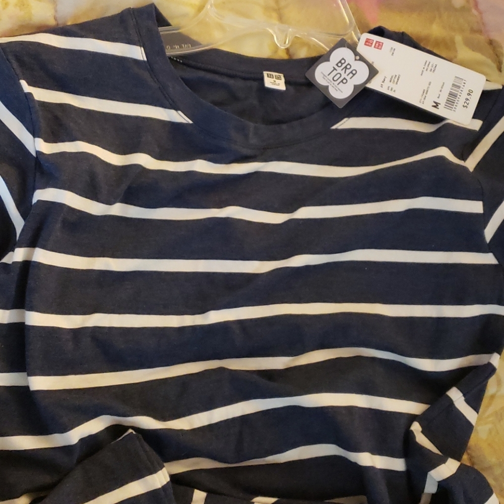 NWT. Uniqlo navy stripped dress, built-in bra.